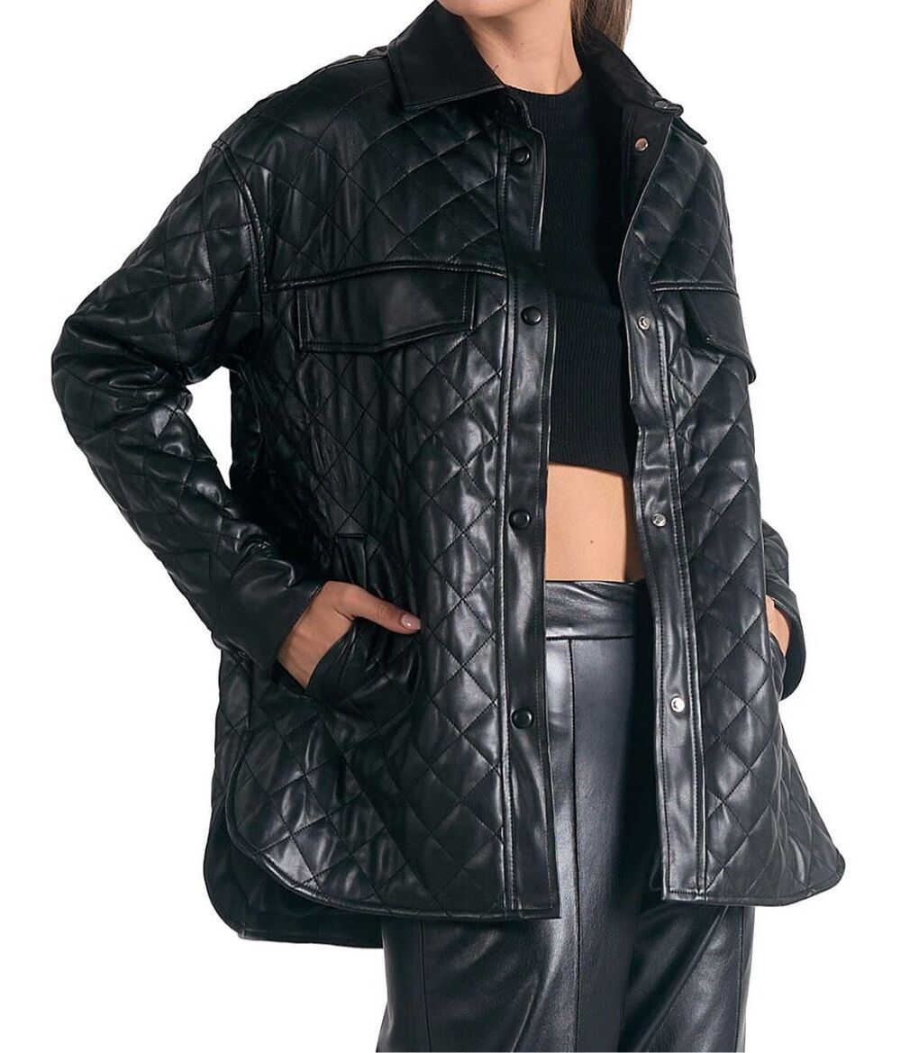 Oddi Women’s Black Quilted Faux Leather Jacket Size Small NEW